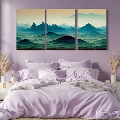 3pcs Emerald Green Rolling Hills Fantasy Mountains Metal Print Ready to Hang Art