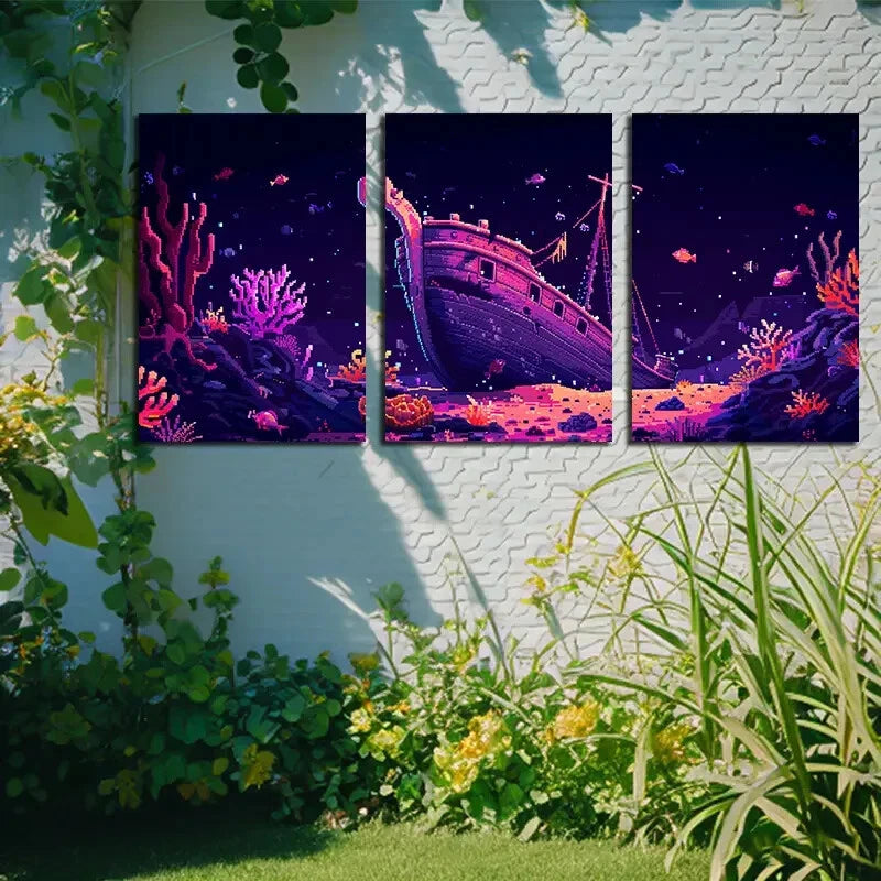 3pcs Vibrant Purple Oceanic Origins Metal Print Ready to Hang Art