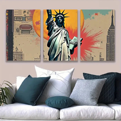 3pcs Statue of Liberty Portraits Metal Print Ready to Hang Art