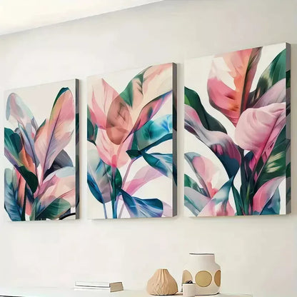 3pcs Modern Abstract Painting Of Plant Leaves Canvas Framed 40x60cm - High Quality Print 100% Australian Made Wall Canvas Ready to Hang