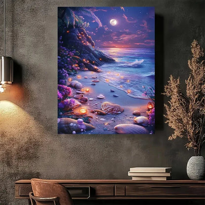 Beautiful Enchanted Beach Night Scene Painting 40x60cm Metal Print Ready to Hang