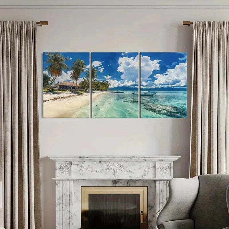 3pcs Tropical Beach Palm Trees Coastal Landscape Metal Print Ready to Hang Art