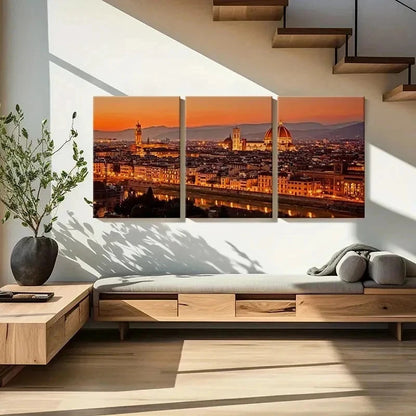 3pcs Florence Cathedral Cityscape At Dusk Wall Art Set Canvas Framed 40x60cm - High Quality Print 100% Australian Made Wall Canvas Ready to Hang