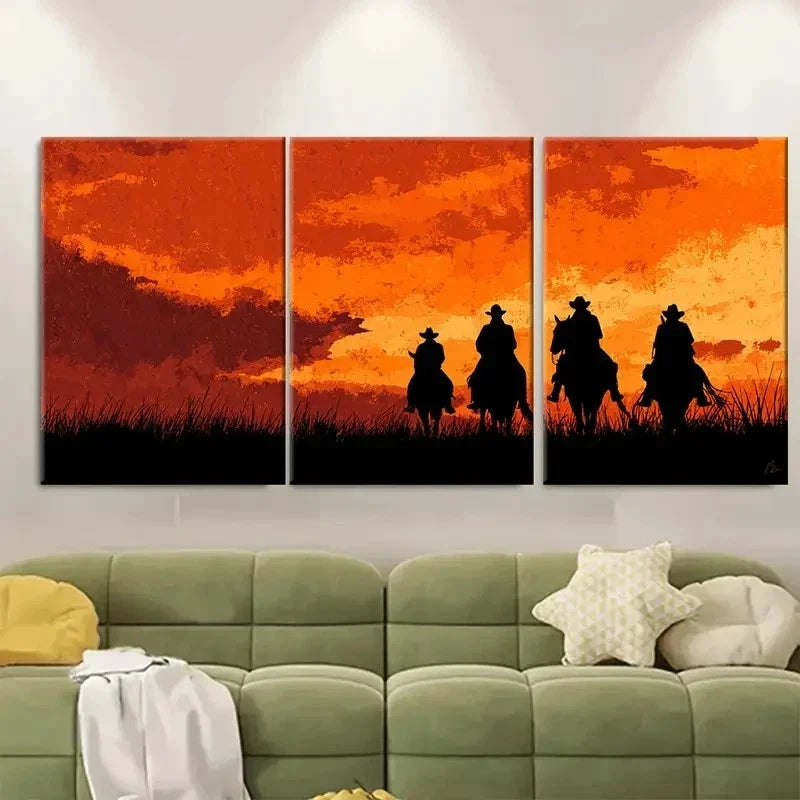 3pcs Cowboy Sunset Western Landscape Metal Print Ready to Hang Art