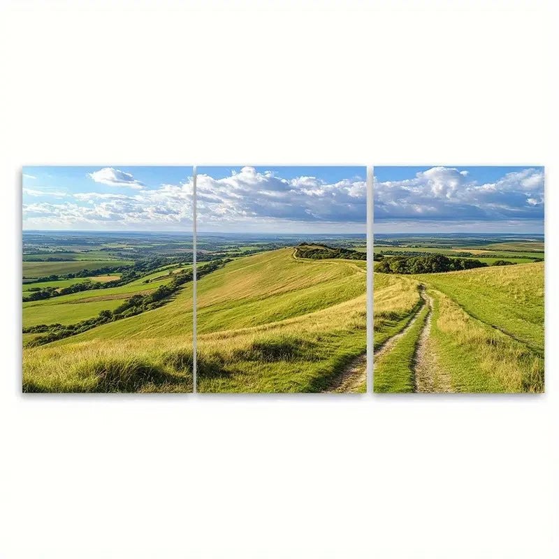 3pcs Kent Downs AONB Illustration Wall Art Set Canvas Framed 60x90cm - High Quality Print 100% Australian Made Wall Canvas Ready to Hang