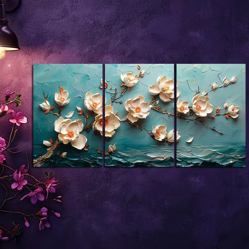 3pcs Texture of Magnolia Flowers Painting Wall Art Set Canvas Framed 60x90cm - High Quality Print 100% Australian Made Wall Canvas Ready to Hang