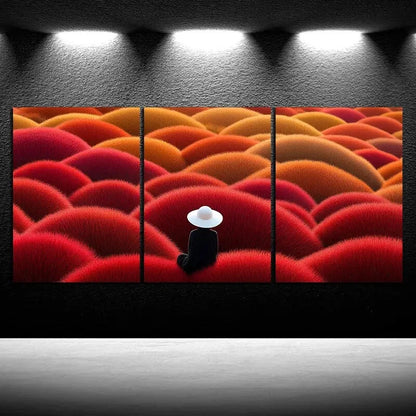 3pcs Person Wearing a Straw Hat Sitting On Field Metal Print Ready to Hang Art