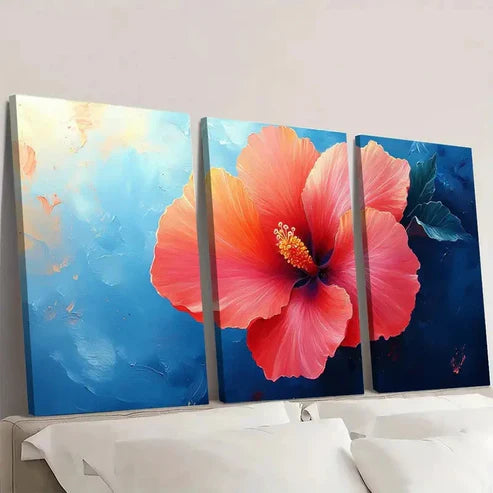 3pcs Vibrant Hibiscus Flower VH Wall Art Set Canvas Unframed - High Quality Print 100% Australian Made Wall Canvas