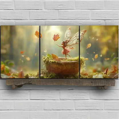 3pcs The Leaf Girl Dancing Forest Metal Print Ready to Hang Art