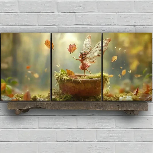 3pcs The Leaf Girl Dancing Forest Metal Print Ready to Hang Art