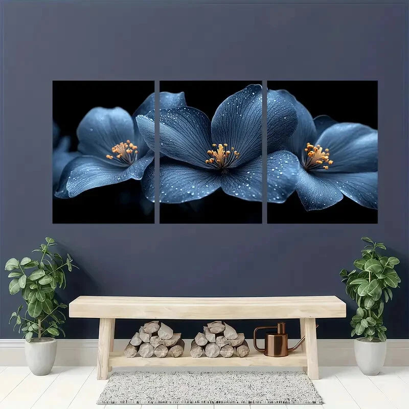 3pcs Abstract Black Flower Botanical Floral Metal Print Ready to Hang Art