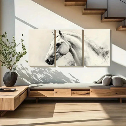 3pcs Elegant Horse Art Monochrome Sketch Metal Print Ready to Hang Art
