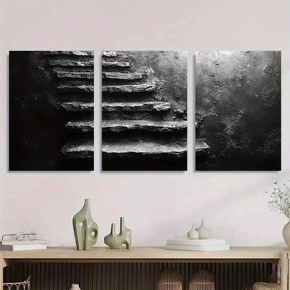 3pcs Vintage Chill Retro Style Black & Beige Metal Print Ready to Hang Art