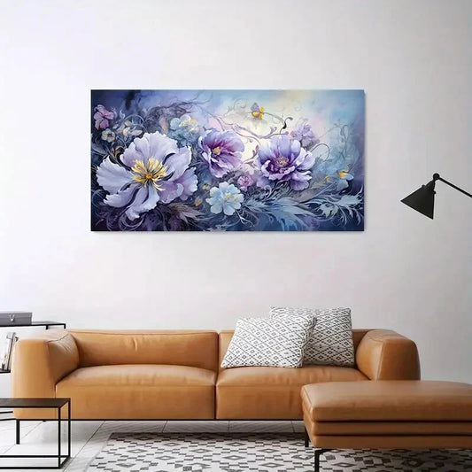 Abstract Purple Flowers wall canvas office home room framed 120x60cm - Bella Home Decor