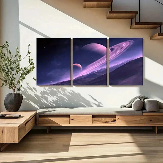3pcs Nebula Saturn Rings & Planets Wall Art Set Canvas Framed 40x60cm - High Quality Print 100% Australian Made Wall Canvas Ready to Hang