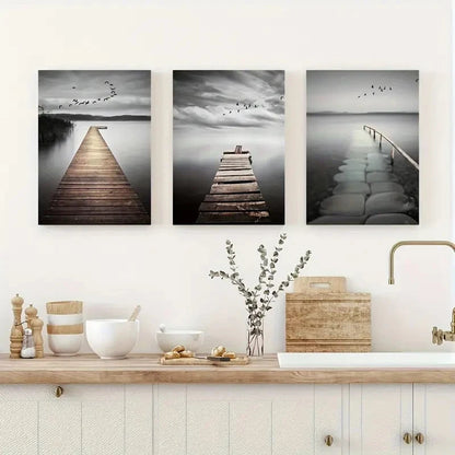 3pcs Modern Minimalist Golden River Forest Wall Art Set Canvas Framed 50x70cm - High Quality Print 100% Australian Made Wall Canvas Ready to Hang