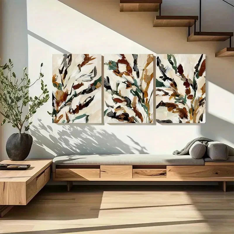 3pcs Neutral Warm Beige Winter Botanicals Wall Art Metal Print Ready to Hang Art