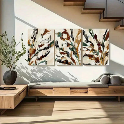 3pcs Neutral Warm Beige Winter Botanicals Wall Art Metal Print Ready to Hang Art