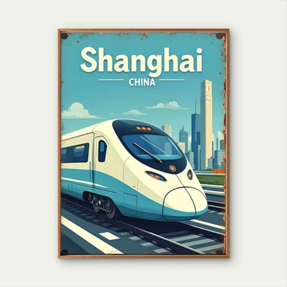 China Shanghai High-Speed Train Theme Painting Travel Poster Print Wall Art