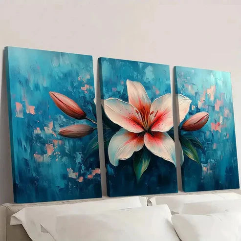 3pcs Original Lily Flower JK Wall Art Set Canvas Unframed - High Quality Print 100% Australian Made Wall Canvas