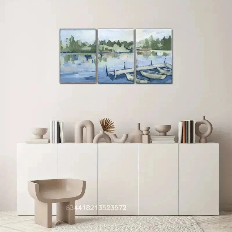 3pcs Lakeside Scene Landscape Artwork Metal Print Ready to Hang Art