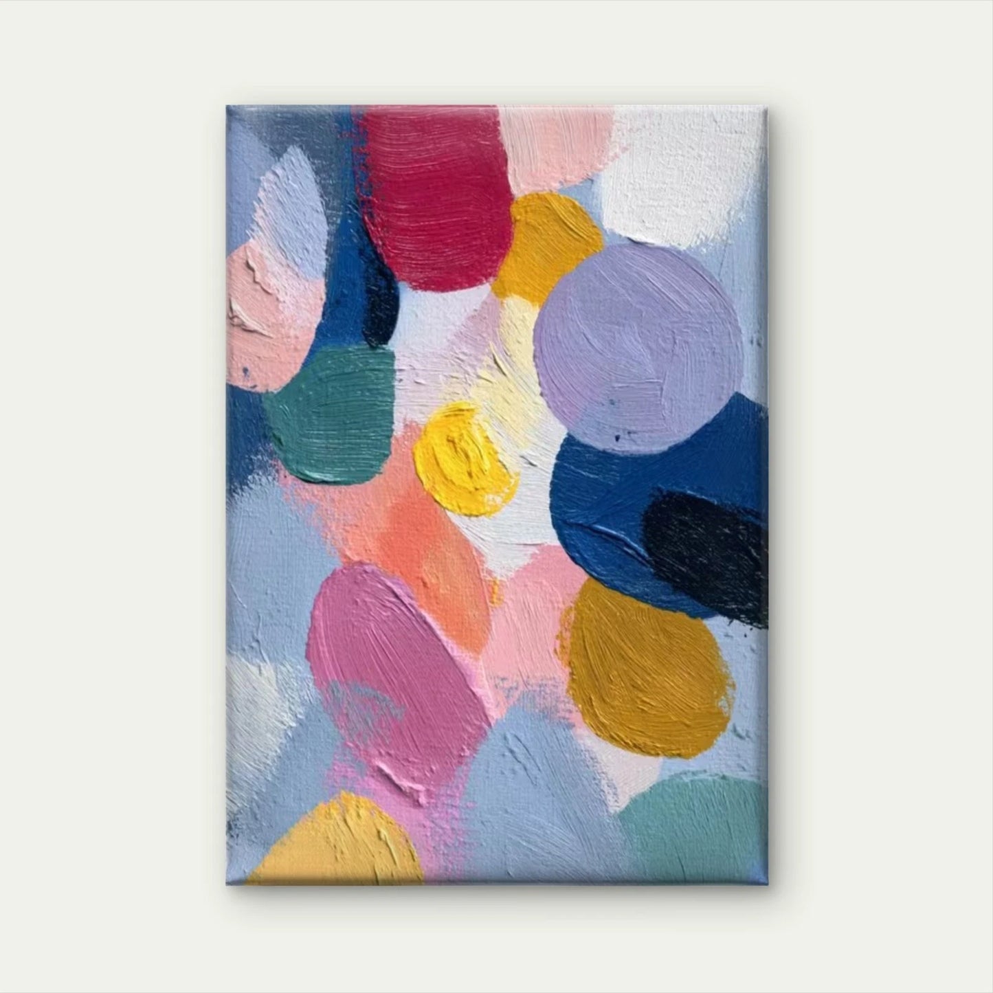 Vibrant Colorful Shapes on Light Blue Background 60x90cm Metal Print Ready to Hang