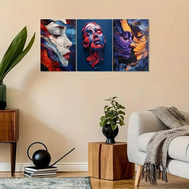 3pcs Vintage Abstract Expressionist Portrait Metal Print Ready to Hang Art