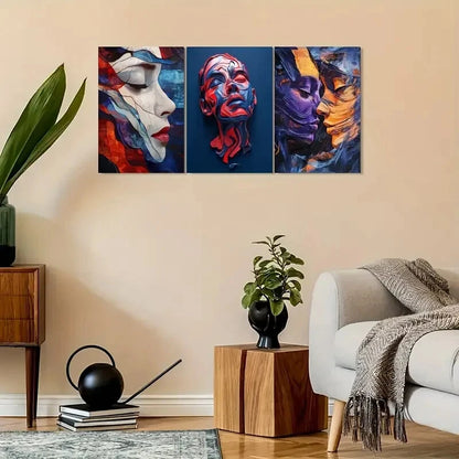 3pcs Vintage Abstract Expressionist Portrait Metal Print Ready to Hang Art