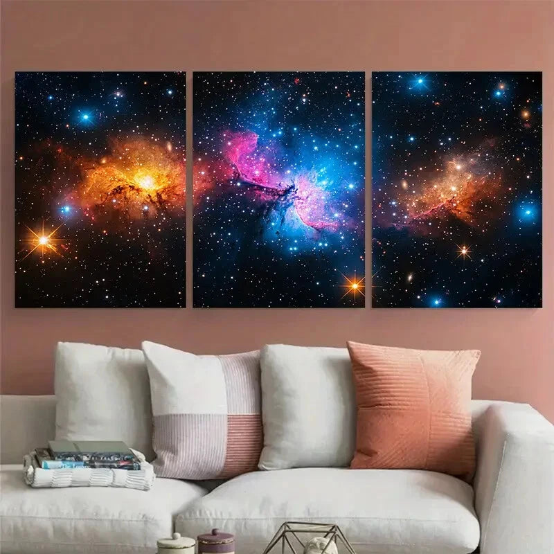 3pcs Galaxies And Nebula In Deep Space Metal Print Ready to Hang Art