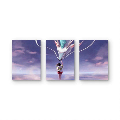 3pcs Mythical White Fantasy Dragon Pastel Cloud Wall Art Set Canvas Framed 40x60cm - High Quality Print 100% Australian Made Wall Canvas Ready to Hang