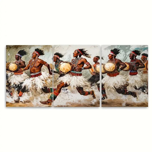 3pcs South African Zulu Indlamu Dance Art Metal Print Ready to Hang Art
