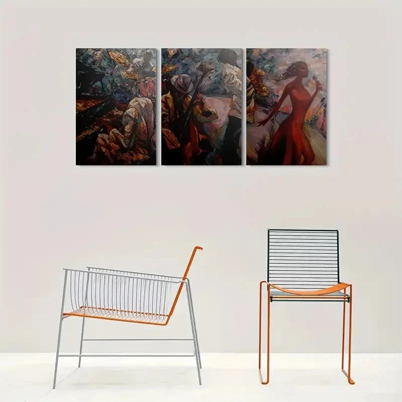 3pcs Modern Abstract Red Dressed Woman Metal Print Ready to Hang Art