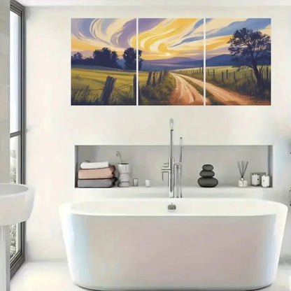 3pcs Vintage Style Landscape Painting Metal Print Ready to Hang Art