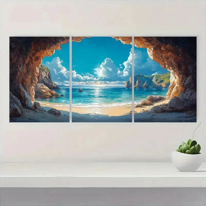 3pcs Coastal Serene Beach & Sunset Scenery Metal Print Ready to Hang Art