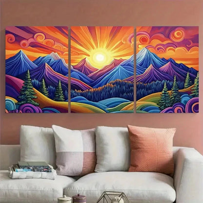 3pcs Radiant Peaks Sunset Mountain Serene Nature Wall Art Set Canvas Framed 50x70cm - High Quality Print 100% Australian Made Wall Canvas Ready to Hang