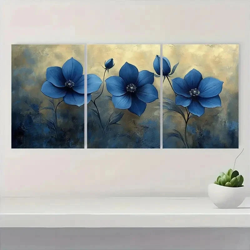 3pcs Elegant Blue Bellflower Serene Floral Metal Print Ready to Hang Art