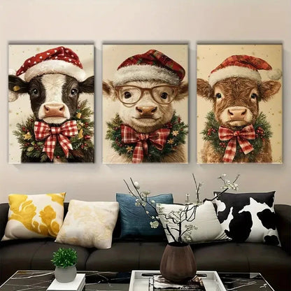 3pcs Farm Animal Caramel Tones Metal Print Ready to Hang Art