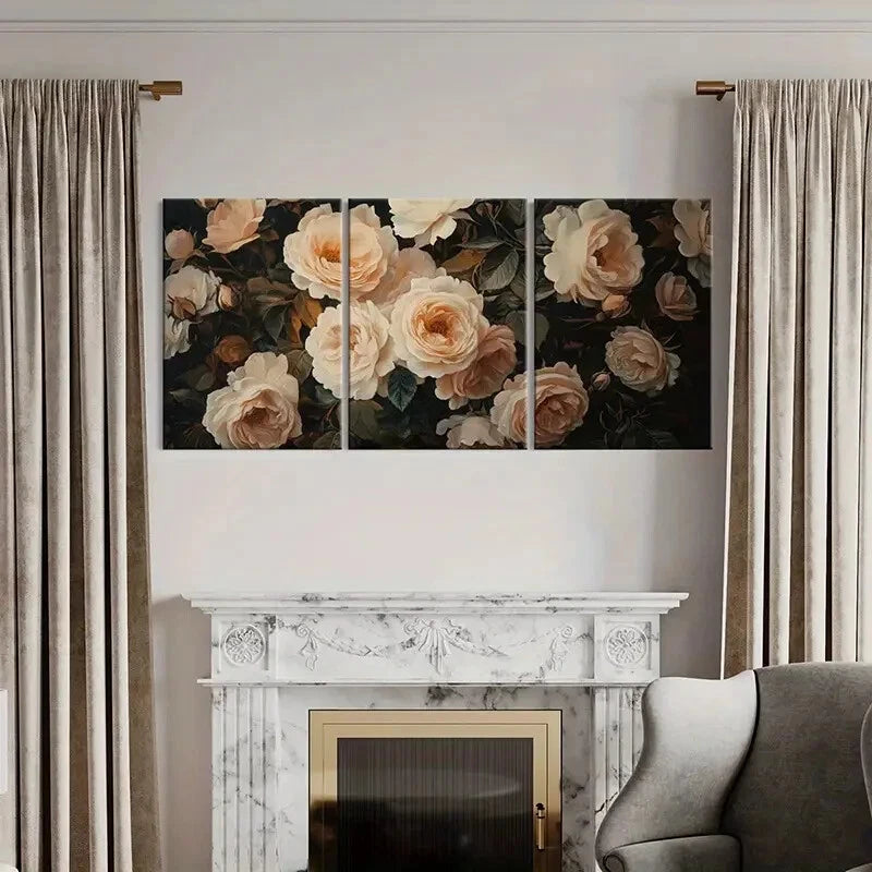 3pcs Elegant Rose Floral Art Vintage Botanical Metal Print Ready to Hang Art