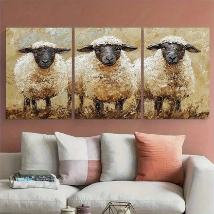 3pcs Sheep Farm Animals Rustic Design Metal Print Ready to Hang Art