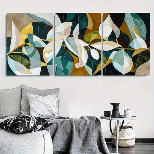 3pcs Abstract Leaves Geometric Nature Metal Print Ready to Hang Art