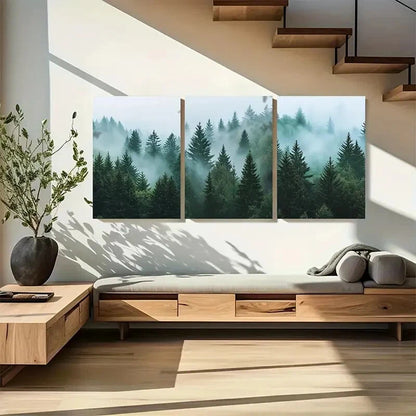 3pcs Foggy Mountains Misty Pine Scenic Forest Metal Print Ready to Hang Art