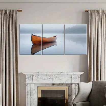 3pcs Tranquil Lake Scene with Wooden Canoe Metal Print Ready to Hang Art