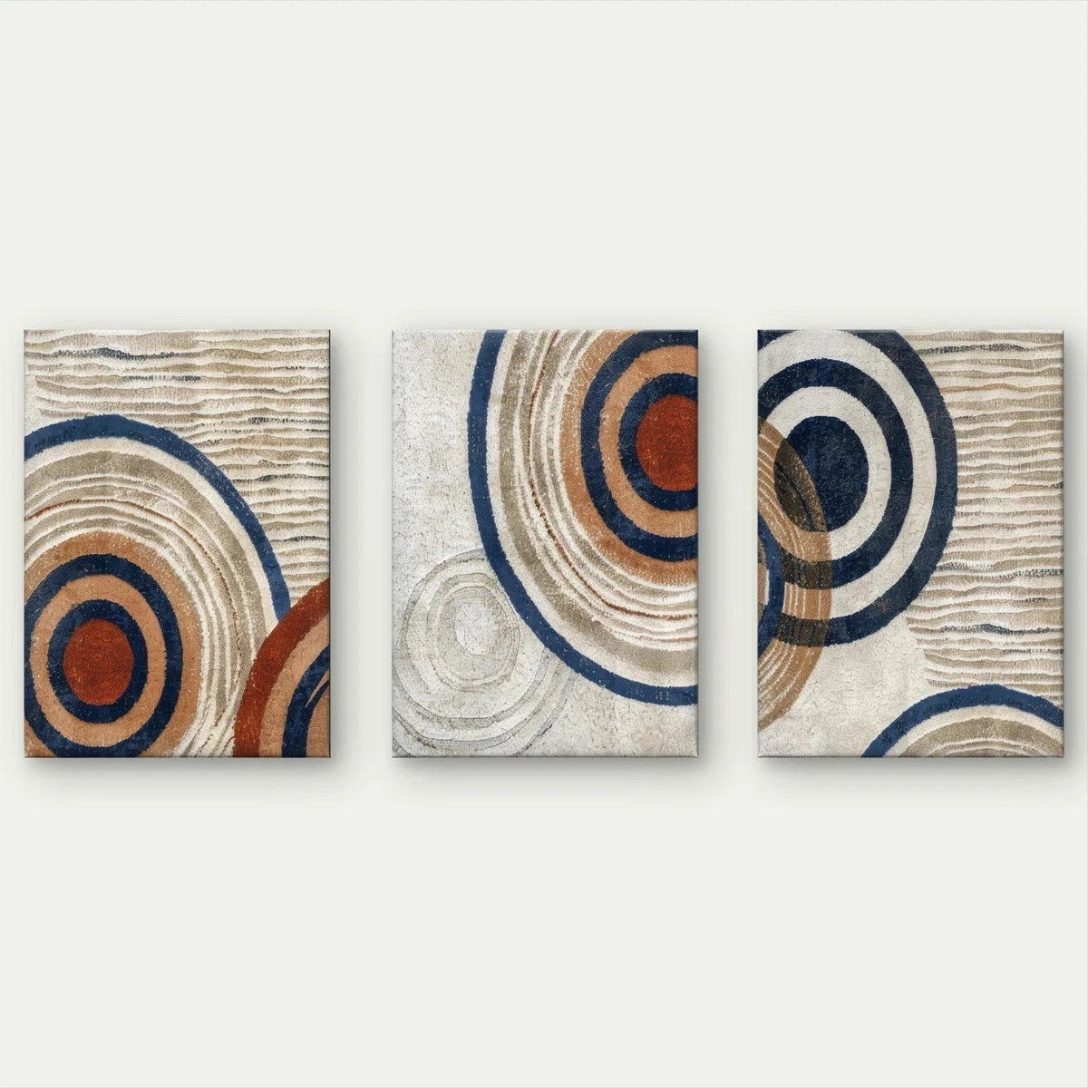 3pcs Modern Abstract Geometric Beige Circles Wall Art Set Canvas Framed 50x70cm - High Quality Print 100% Australian Made Wall Canvas Ready to Hang