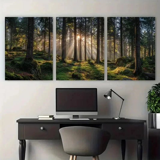 3pcs Scenic Sunrise In Forest Nature Perfect  Wall Art Set Canvas Framed 60x90cm - High Quality Print 100% Australian Made Wall Canvas Ready to Hang
