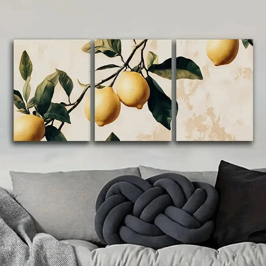 3pcs Vibrant Lemon Branches Wall Art Set Canvas Framed 50x70cm - High Quality Print 100% Australian Made Wall Canvas Ready to Hang