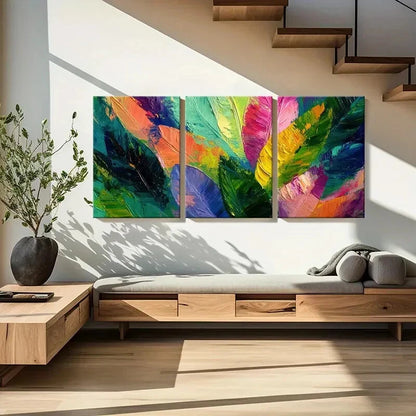 3pcs Abstract Feather Art Vibrant Colors Painting Metal Print Ready to Hang Art