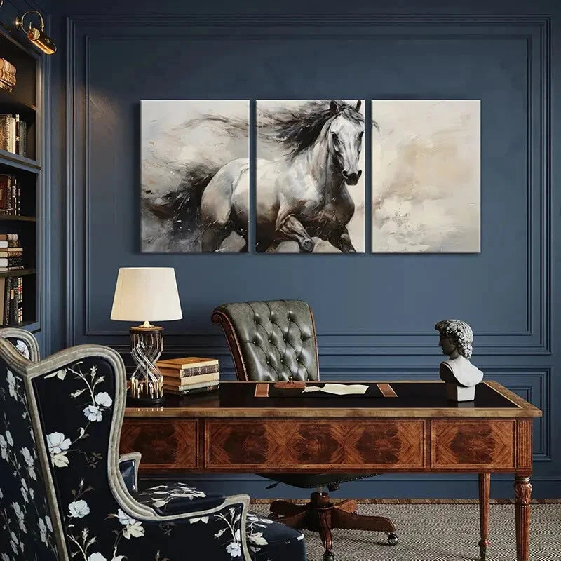 3pcs Elegant Horse Art Abstract Painting Metal Print Ready to Hang Art