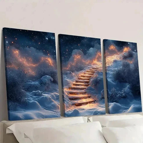3pcs Magical Winter Wonderland Art TY Wall Art Set Canvas Unframed - High Quality Print 100% Australian Made Wall Canvas - Bella Home Decor