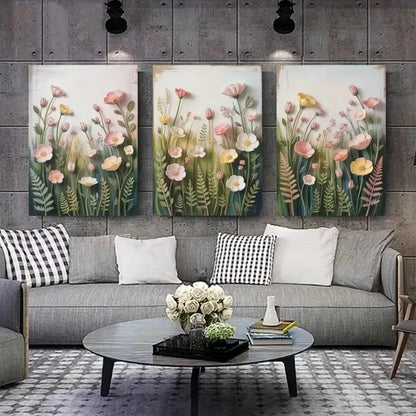 3pcs Nature-Inspired Wildflower & Ferns Metal Print Ready to Hang Art