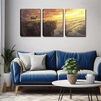 3pcs Sheep on Cliff Wall Art Set Wall Art Canvas Unframed - High Quality Print 100% Australian Made Wall Canvas
